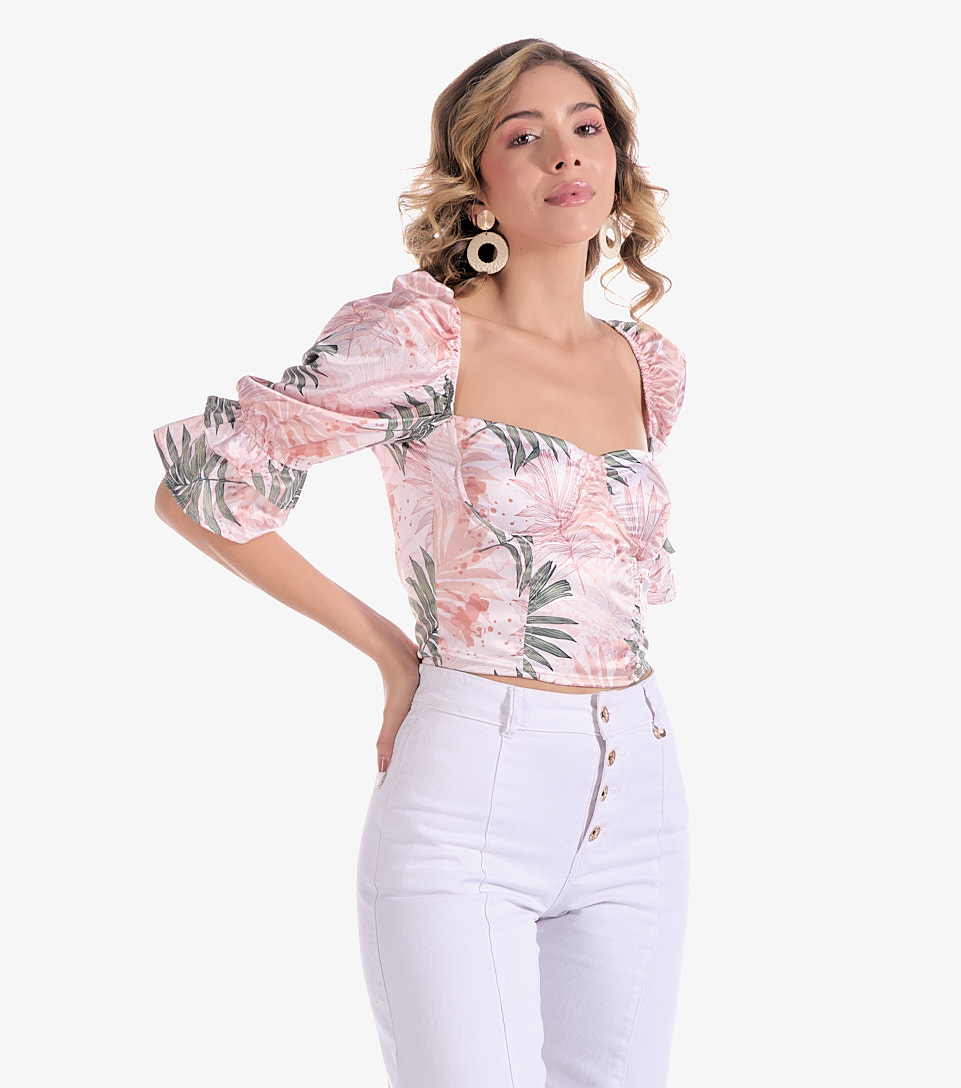 Blusa Para Mujer Estampada Manga Corta Con Volumen DerekNU