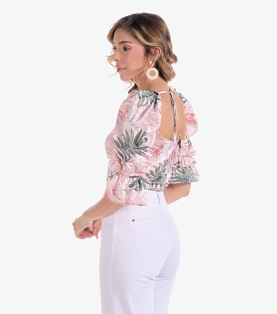 Blusa Para Mujer Estampada Manga Corta Con Volumen Derek 828006 AZ