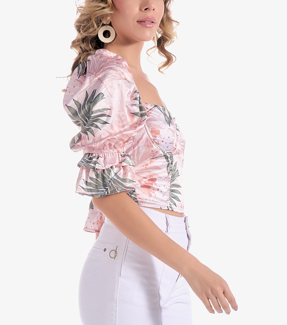 Blusa Para Mujer Estampada Manga Corta Con Volumen Derek 828006 AZ