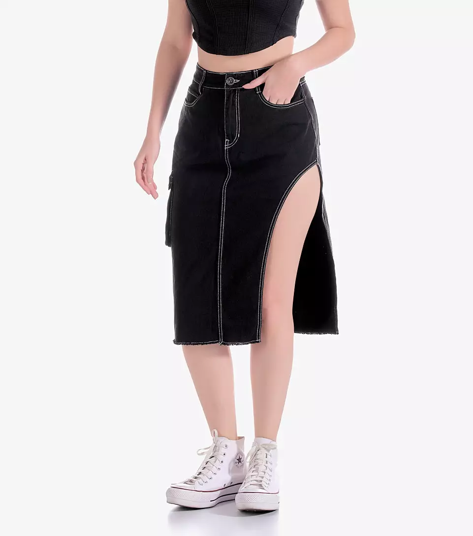 Caro Falda Midi Con Abertura Para Mujer TyperNG
