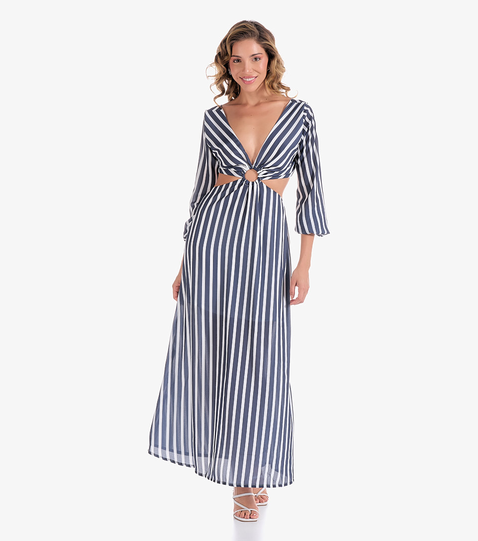 Rayas Verticales Vestido Azul Rayas Vestido Largo Mujer Estampado