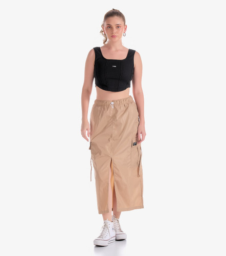 Midi Falda Tipo Cargo En Tela Rompevientos TyperKQ