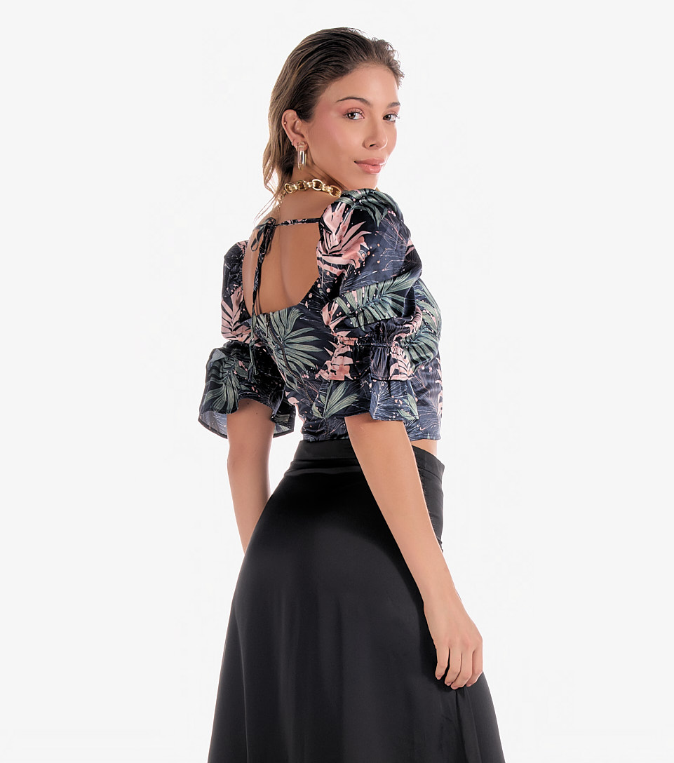 Blusa Para Mujer Estampada Manga Corta Con Volumen Derek 828006 AZ