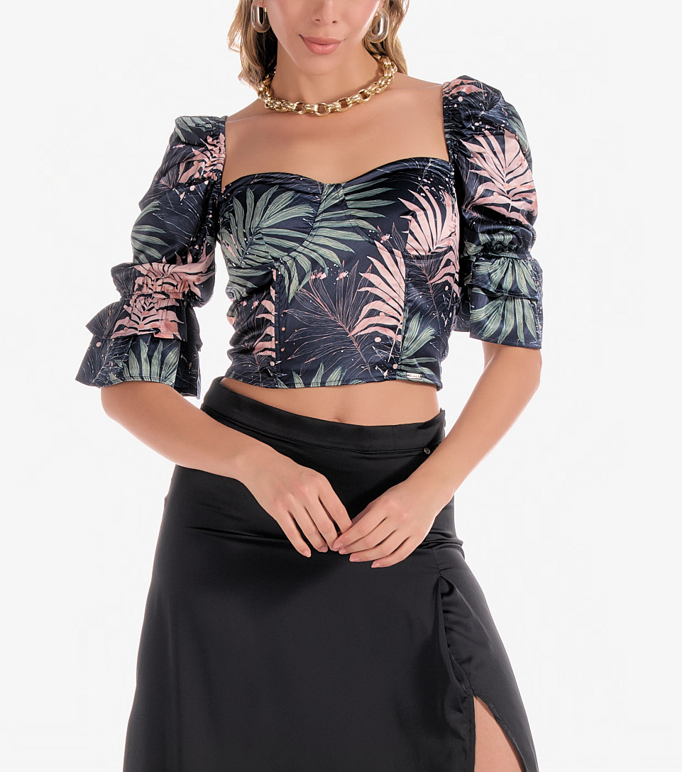 Blusa Para Mujer Estampada Manga Corta Con Volumen Derek 828006 AZ