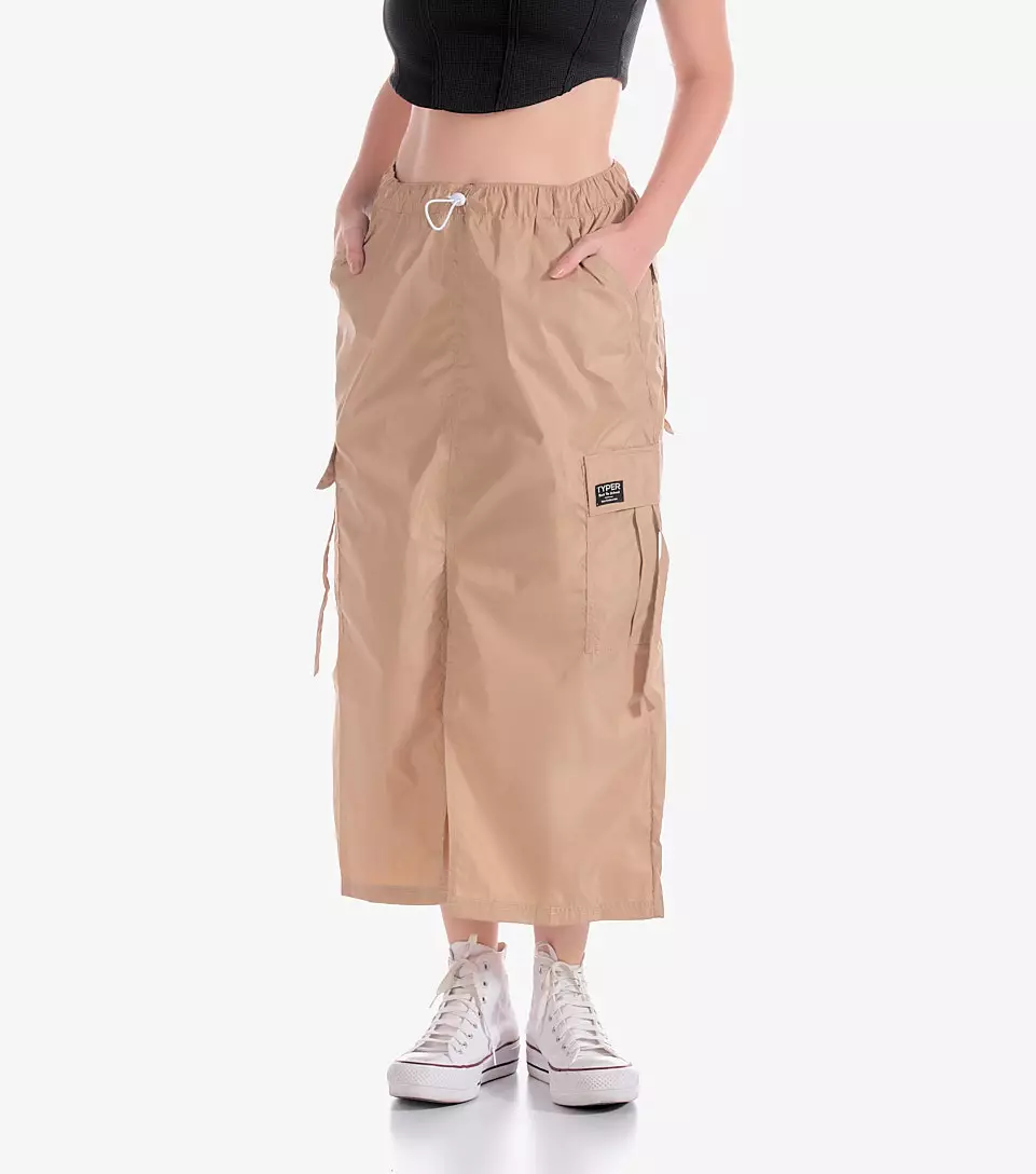 Midi Falda Tipo Cargo En Tela Rompevientos TyperKQ