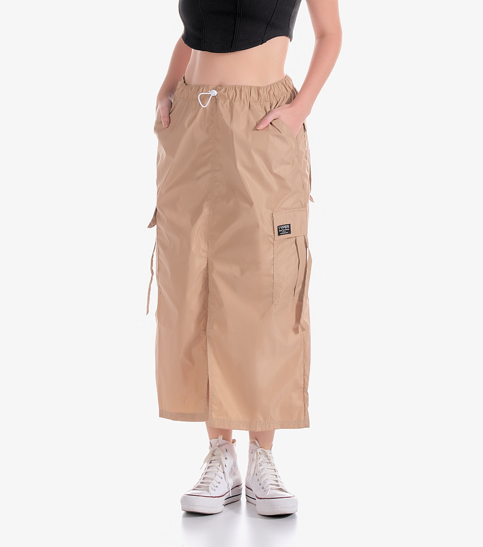 Midi Falda Tipo Cargo En Tela Rompevientos TyperKQ