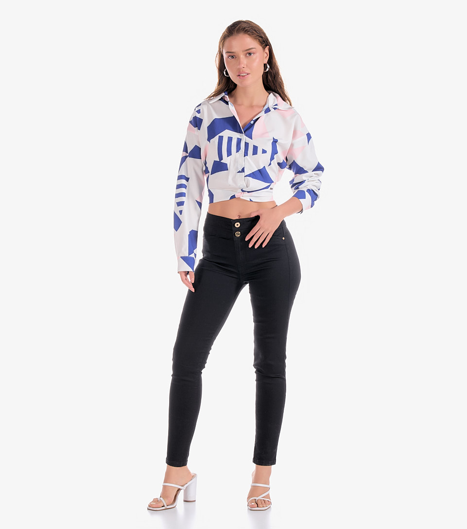 Blusa Para Mujer Camisera Manga Larga Estampada Nina Derek 827968 AZ