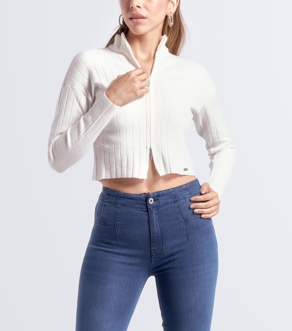 Buzo Para Mujer Tejida Con Cremallera Unicolor Gisell Derek 831090 AR