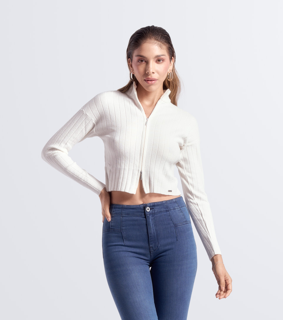 Buzo Para Mujer Tejida Con Cremallera Unicolor Gisell Derek 831090 AR