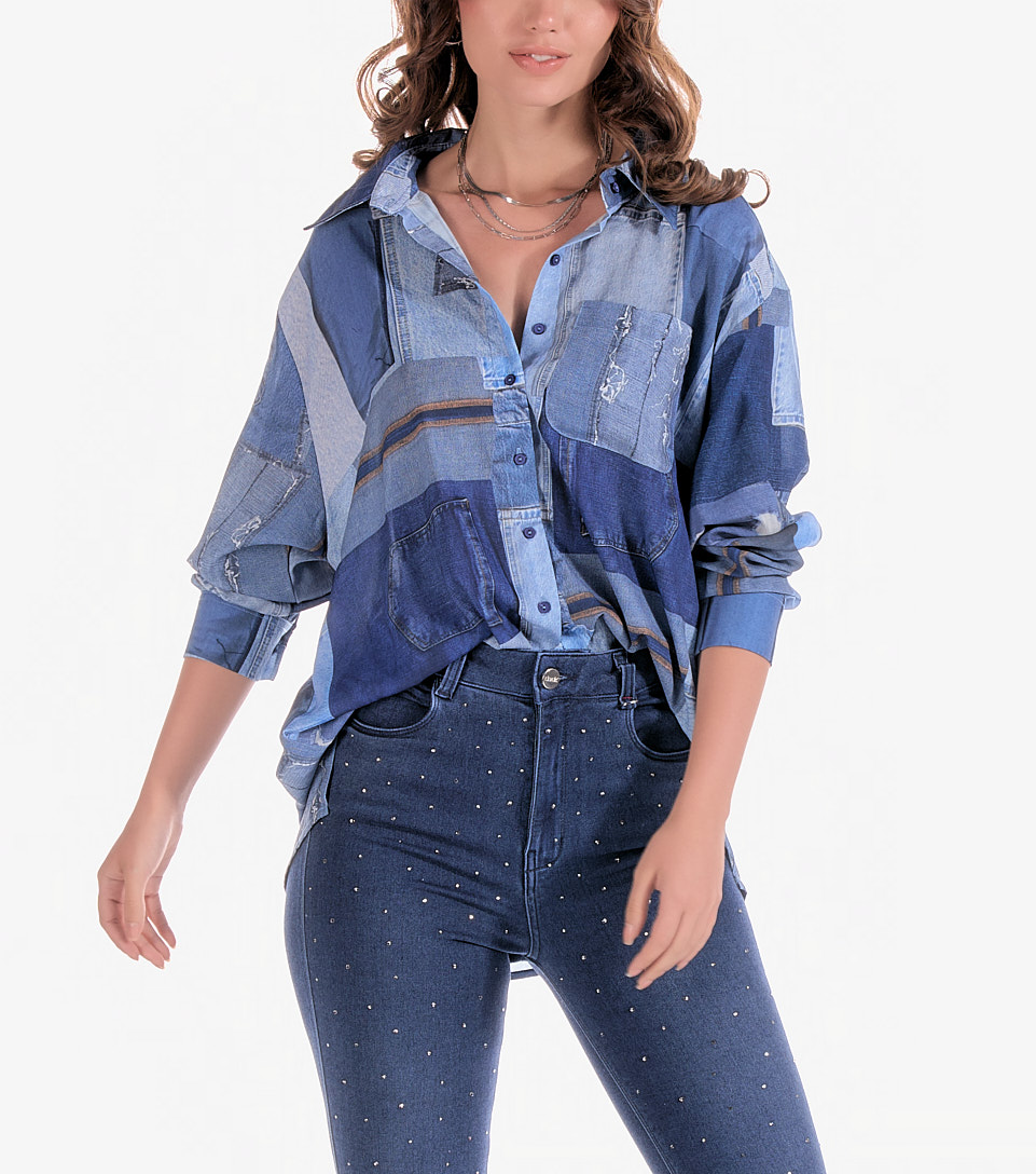 Camisera Para Mujer Andrea Denim Sublimada Derek 832437 AZ