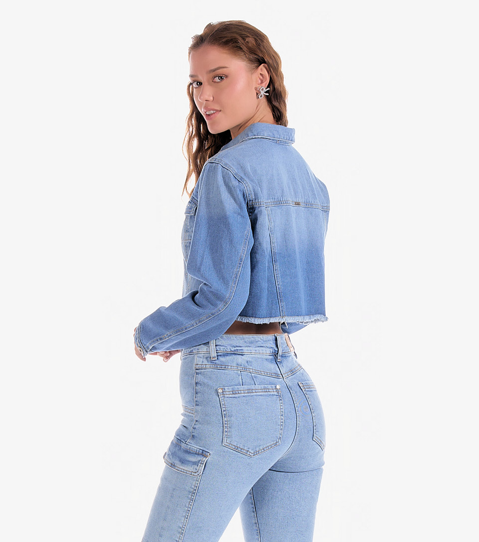Chaqueta Para Mujer Denim Con Apliques Brillantes Adriana Derek 828232 AZ