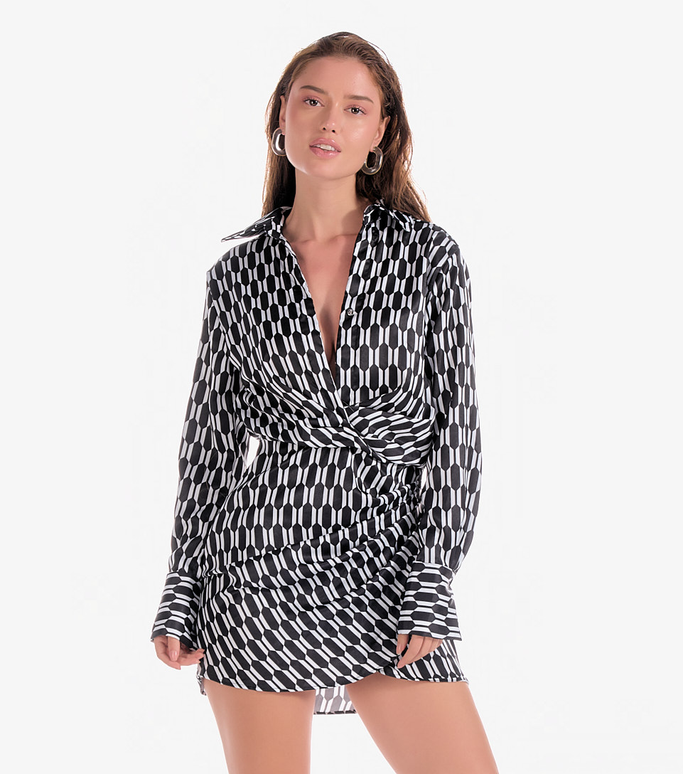 Vestido Camisero Estampado Con Pliegues En Falda DerekNG