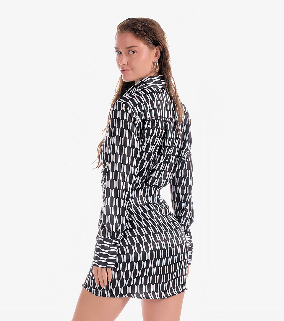 Vestido Camisero Estampado Con Pliegues En Falda Derek 830145 NG