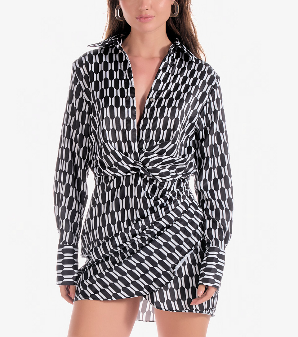 Vestido Camisero Estampado Con Pliegues En Falda Derek 830145 NG