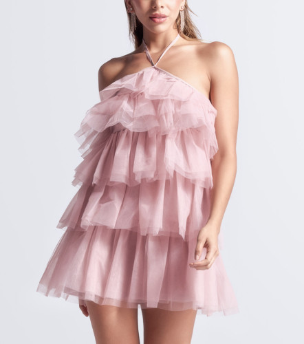 Vestido Corto Capas Tul Unicolor DerekNU