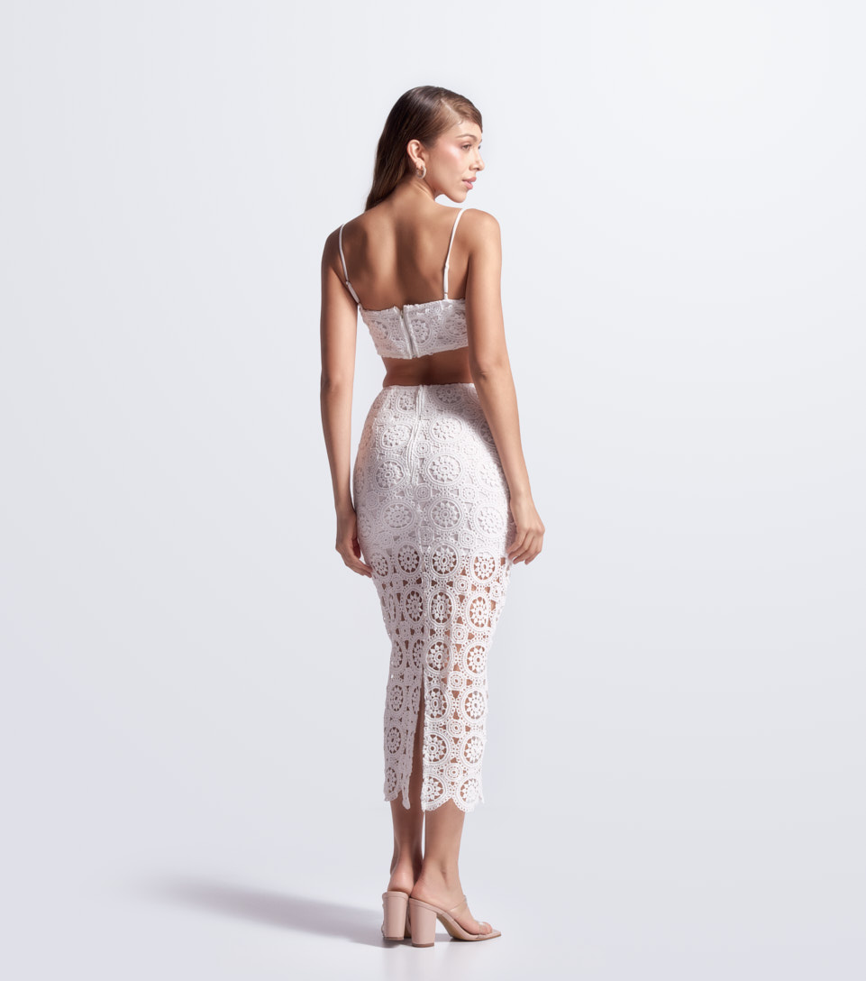 Set Blusa Crop Top Y Fada Larga Unicolor Encaje Derek 833413 BL