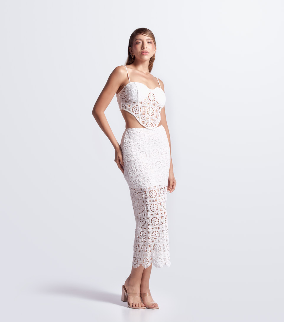 Set Blusa Crop Top Y Fada Larga Unicolor Encaje Derek 833413 BL