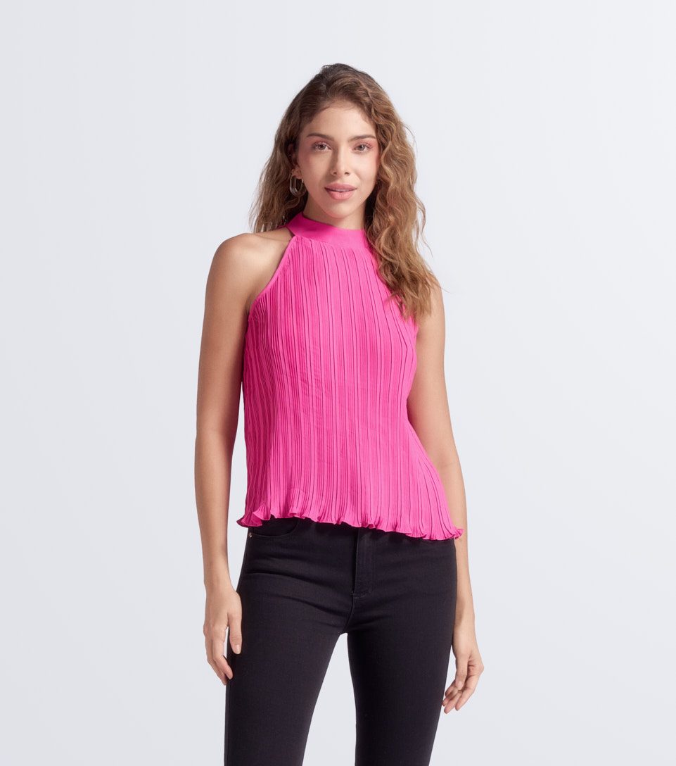Blusa Plisada Unicolor Cuello Alto Derek 834010 FS