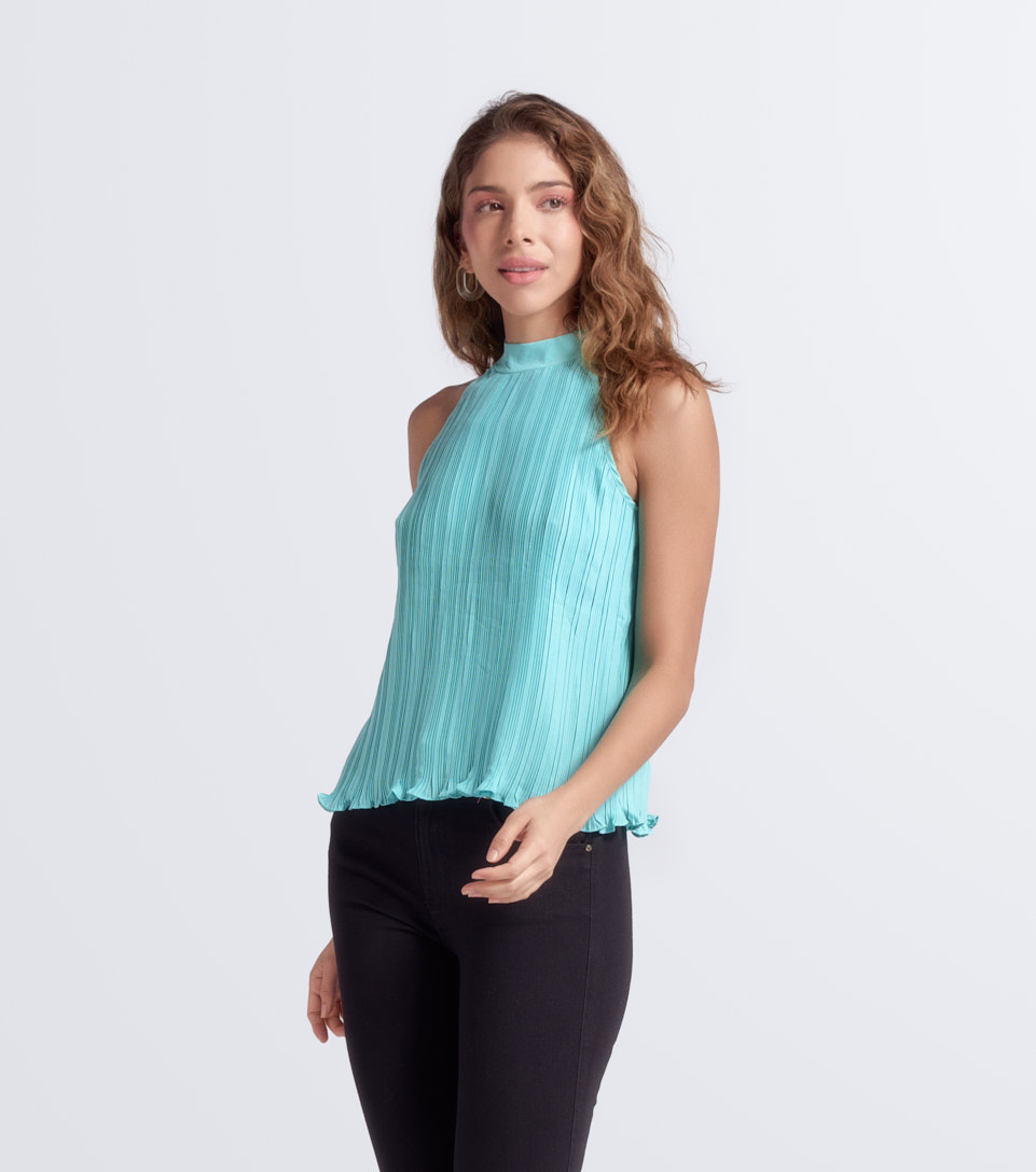 Blusa Plisada Unicolor Cuello Alto Derek 834010 FS