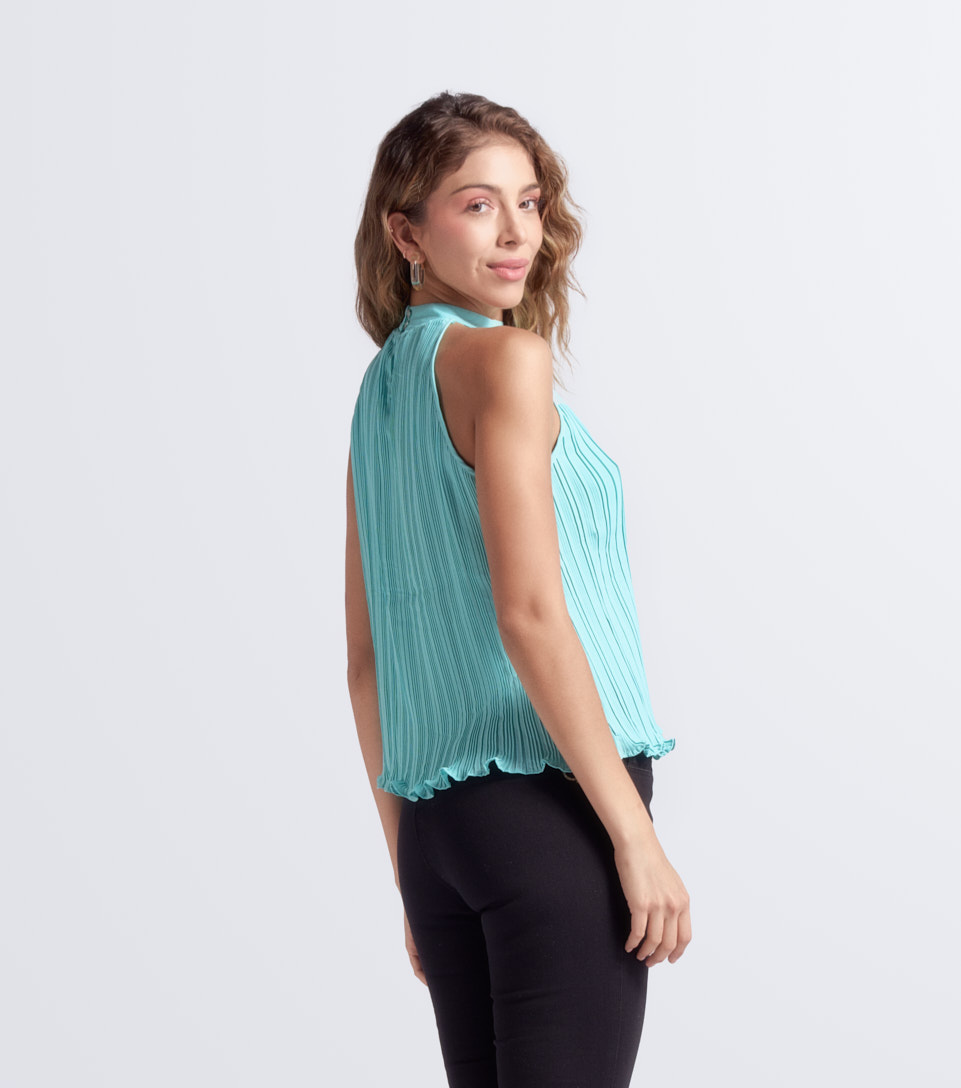 Blusa Plisada Unicolor Cuello Alto Derek 834010 FS