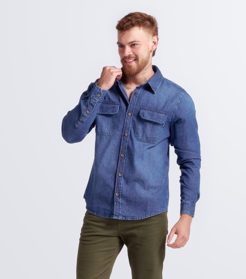 Camisa Para Hombre Molderia Comfort En Chambray Con Bolsillos Unser 830949 AZ