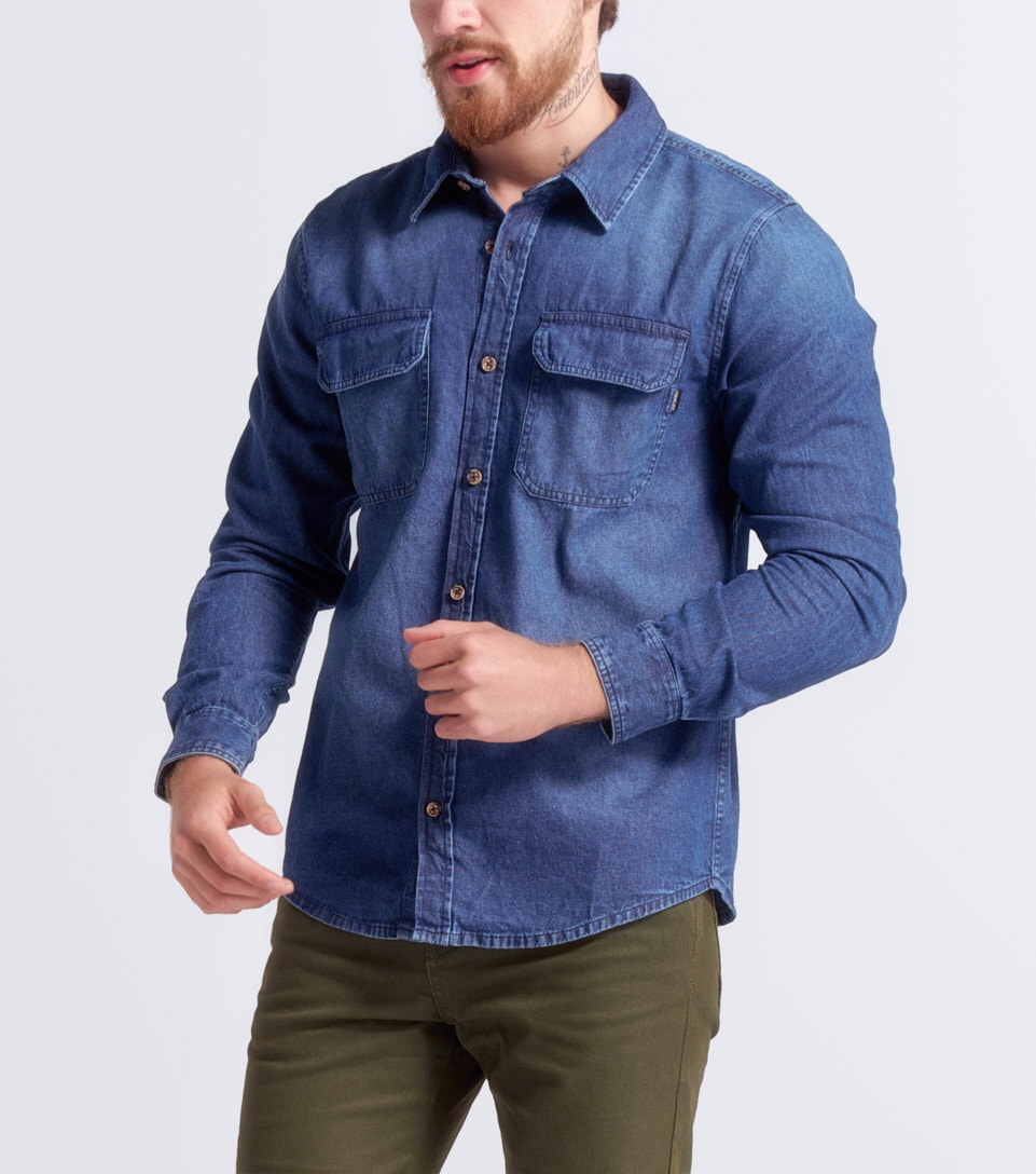 Camisa Para Hombre Molderia Comfort En Chambray Con Bolsillos Unser 830949 AZ