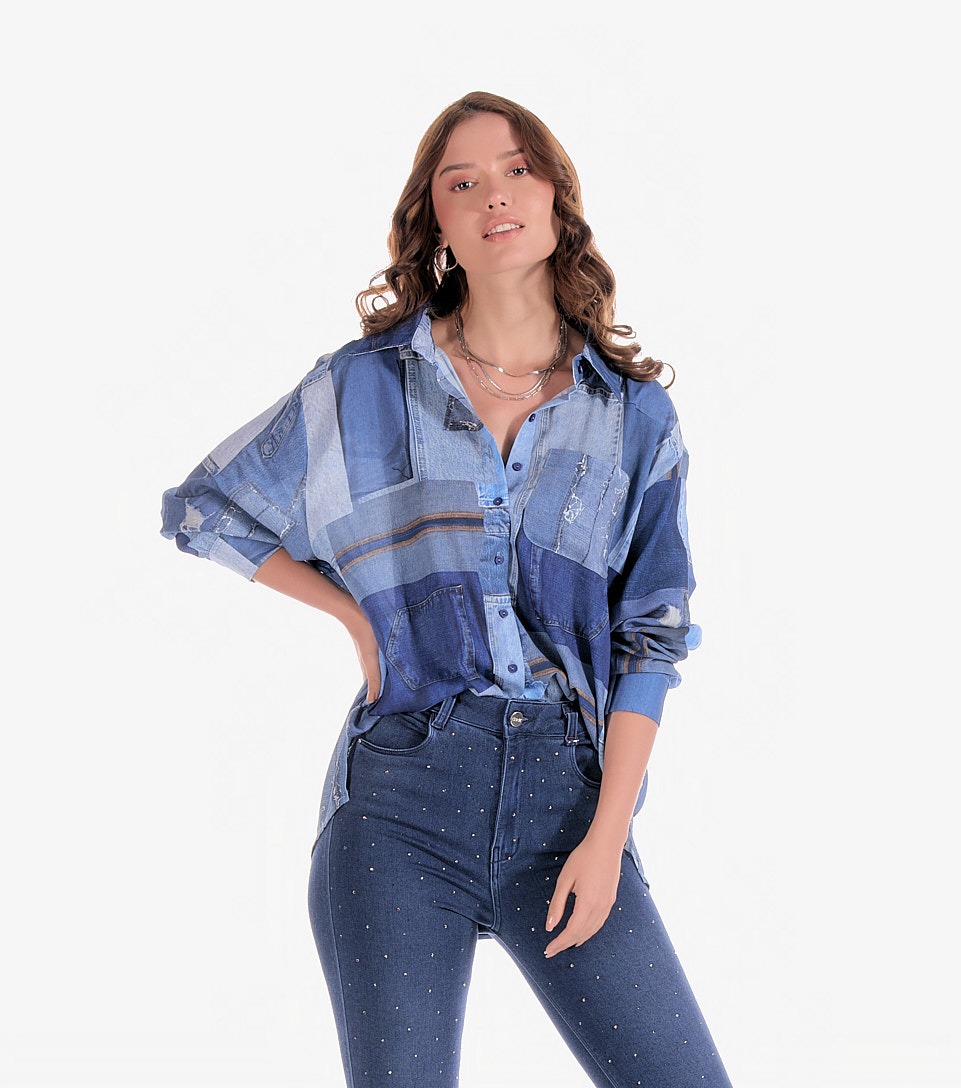 Camisera Para Mujer Andrea Denim Sublimada Derek 832437 AZ