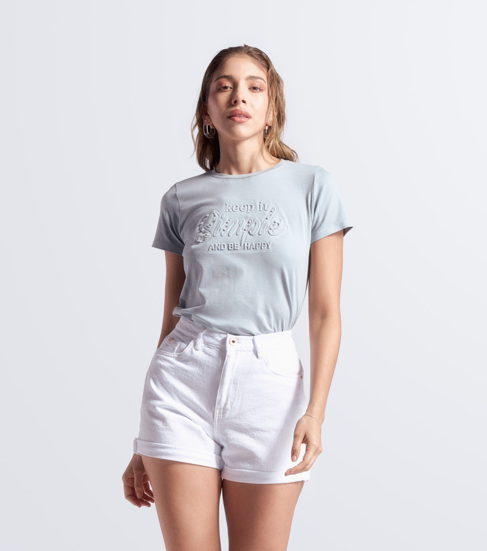 Camiseta Para Mujer Estampada Karen Con Perlas Unicolor Derek 833356 GR