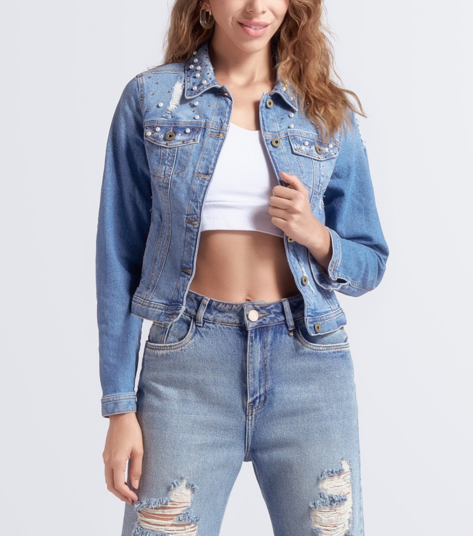 Chaqueta para mujer en indigo con brillos mariana derek Ref