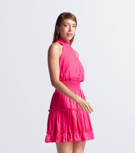 Vestido Unicolor Plisado Cuello Alto DerekFS