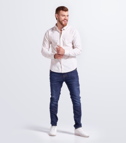 Camisa Para Hombre Molderia Slim A Rayas Manga Larga UnserKQ