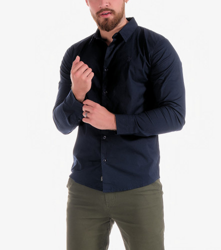 Camisa Billy Slim Popelina Strech Unicolor Sin Bolsillo UnserAZ