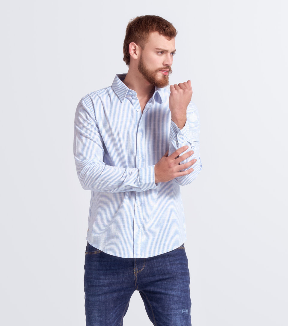 Camisa Para Hombre Molderia Slim A Rayas Manga Larga UnserAZ