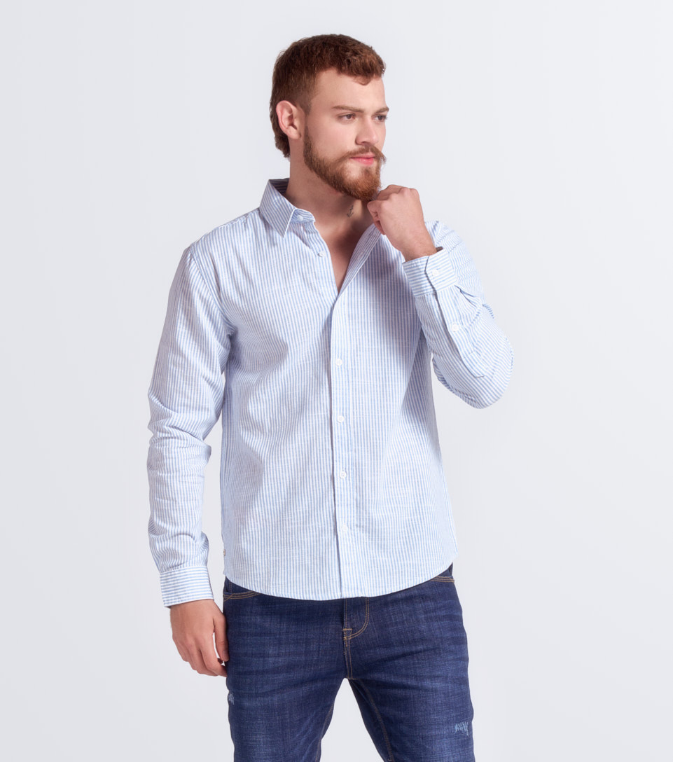 Camisa Para Hombre Molderia Slim A Rayas Manga Larga Unser 834018 AZ