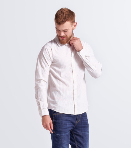 Camisa Para Hombre Molderia Slim A Rayas Manga Larga UnserKQ