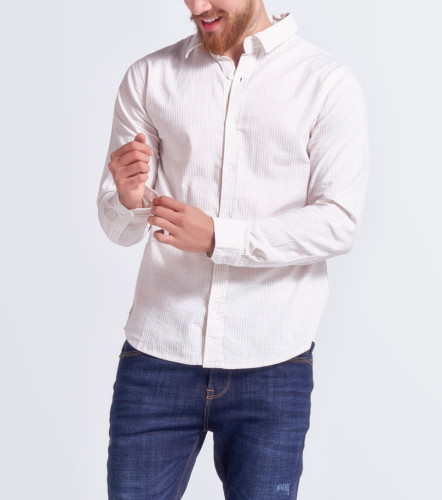 Camisa Para Hombre Molderia Slim A Rayas Manga Larga UnserKQ