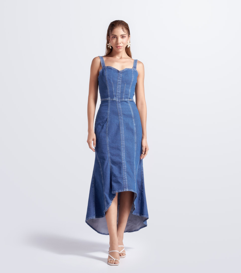 Vestido Midi En Indigo Con Proceso Keisha Derek 831033 AZ