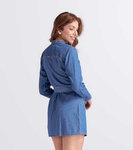 Vestido Para Mujer En Indigo Con Cremallera En Delantero Y Cinturon UnserAZ