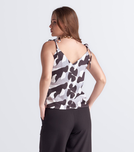Blusa Estampada Para Mujer Con Tiras De Anudar Natalia DerekNG