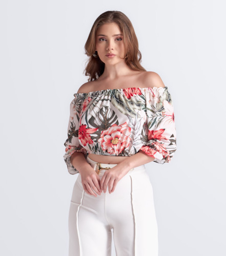 Blusa Para Mujer Camila Estampada Escote Bardot Manga Larga DerekAR