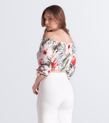 Blusa Para Mujer Camila Estampada Escote Bardot Manga Larga DerekAR