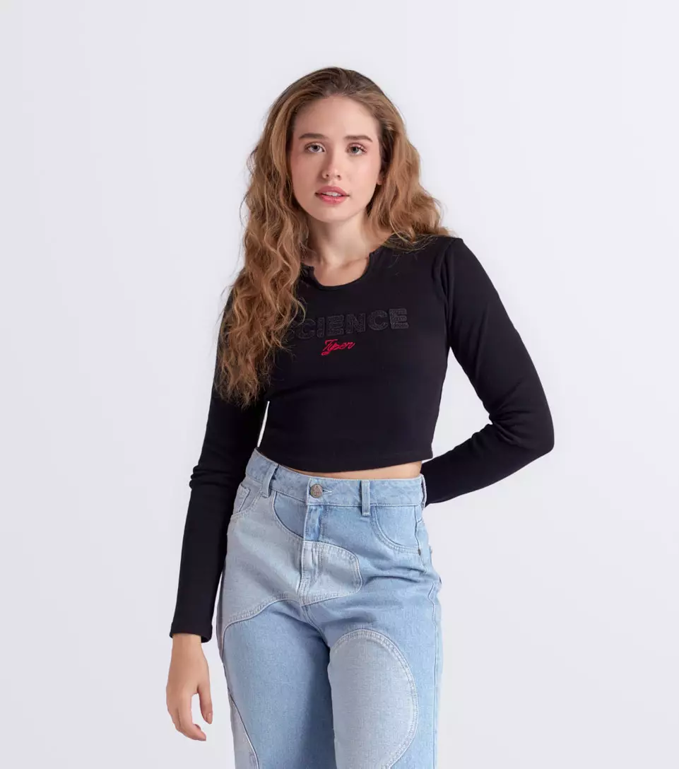 Valeria Blusa Manga Larga En Rib Bordado TyperNG