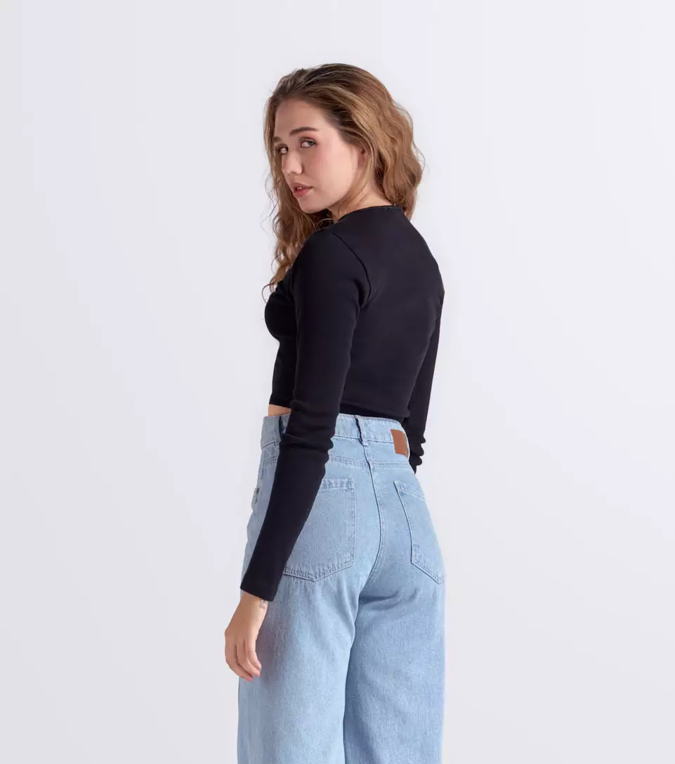 Valeria Blusa Manga Larga En Rib Bordado TyperNG