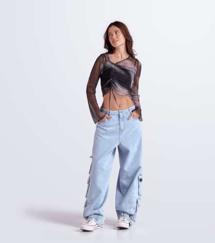 Yoli Blusa Slimfit En Mesh Manga Campana TyperNG