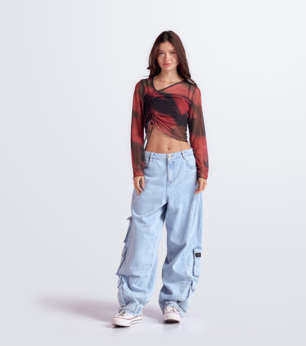 Yoli Blusa Slimfit En Mesh Manga Campana TyperRJ