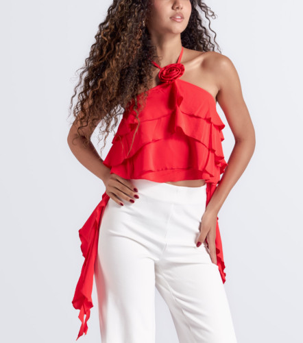 Blusa Pliegues Cuello Cruzado Unicolor DerekRJ