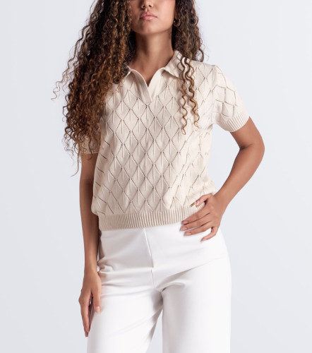 Blusa Tejida Manga Corta Unicolor Gisele DerekKQ