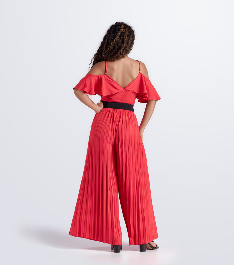 Enterizo Largo Manga Halter Parte Inferior Plisado Unicolor Derek 833793 RJ