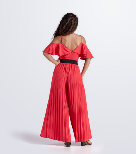 Enterizo Largo Manga Halter Parte Inferior Plisado Unicolor DerekRJ