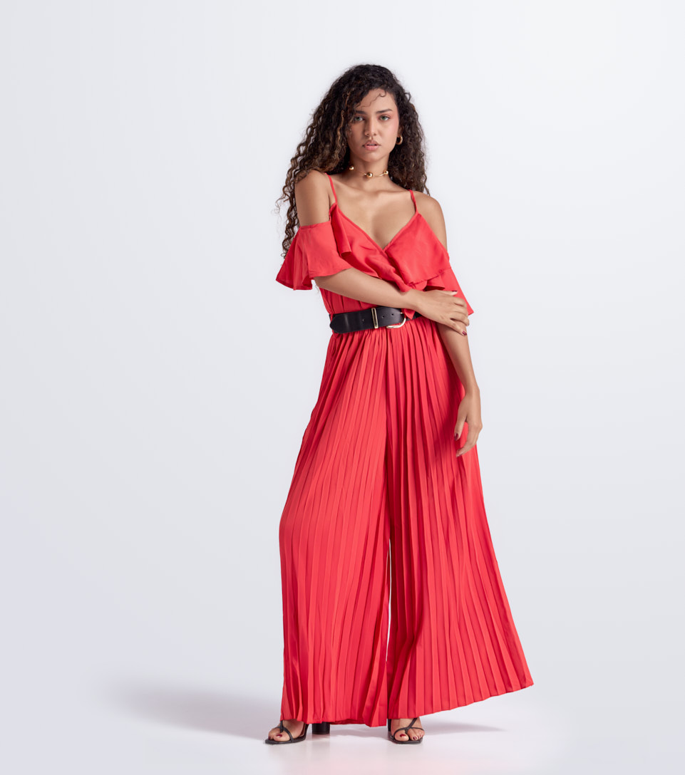 Enterizo Largo Manga Halter Parte Inferior Plisado Unicolor Derek 833793 RJ